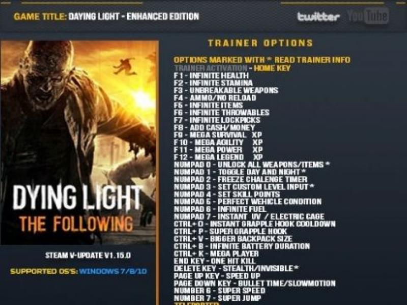 Чит коды на Dying Light (PC) Скачать трейнер для игры дай лайт